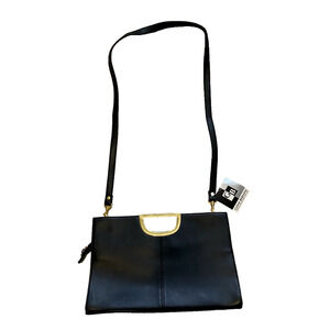 NWT GIANI BERNINI Leather Clutch Purse Removable Strap Black wGold Crossbody Bag
